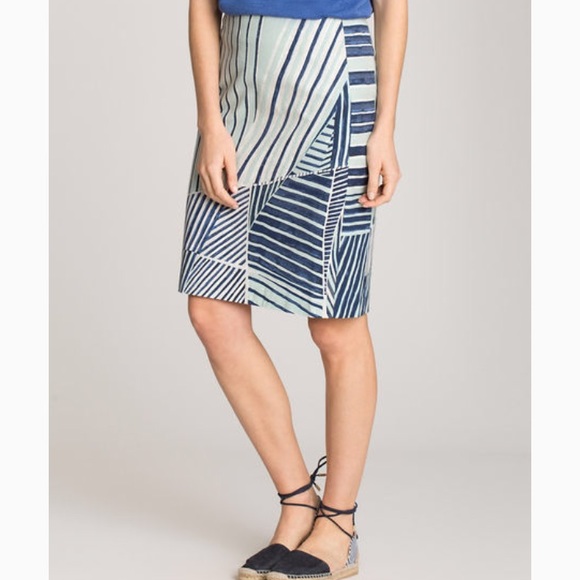 Nic & Zoe Navy, White & Light Blue Palm Leaf Skirt Size 8 - Picture 4 of 13